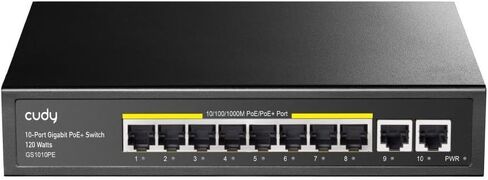 Cudy 8 Port Gigabit PoE Switch, 120 Watts PoE Budget, 8 10/100/1000Mbps PoE+ Ports, 2 Gigabit Uplink Ports , 802.3at, 802.3af, 1/2 (+), 3/6 (-), Fanless, Plug and Play, GS1010PE in Saudi Arabia