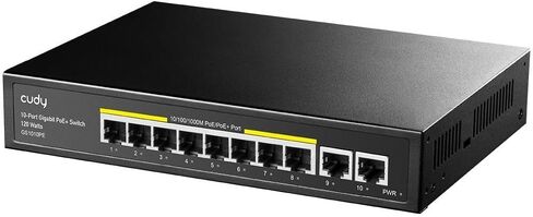 Cudy 8 Port Gigabit PoE Switch, 120 Watts PoE Budget, 8 10/100/1000Mbps PoE+ Ports, 2 Gigabit Uplink Ports , 802.3at, 802.3af, 1/2 (+), 3/6 (-), Fanless, Plug and Play, GS1010PE in Saudi Arabia