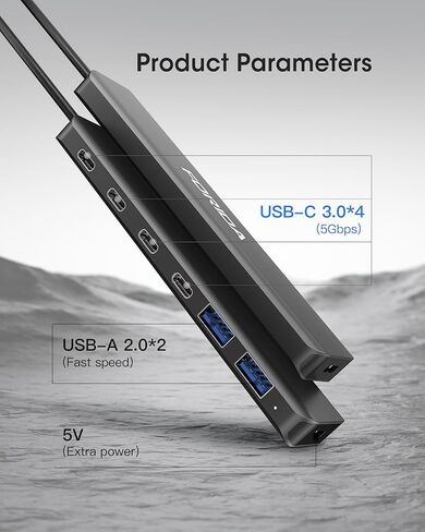 Aluminum USB 3.0 Hub 7-Port to 5Gbps USB-C, USB Port, Multiple USB Splitter in Saudi Arabia