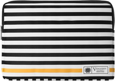 VanGoddy Black White Stripe 17 Inch Notebook Sleeve Yellow Lightweight Protective Leatherette Case with Zipper Compatible with HP Laptop 17, OmniBook X 17, LG Gram 17, XPS 17 in Kuwait