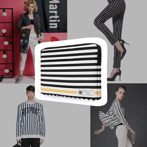 VanGoddy Black White Stripe 17 Inch Notebook Sleeve Yellow Lightweight Protective Leatherette Case with Zipper Compatible with HP Laptop 17, OmniBook X 17, LG Gram 17, XPS 17 in Kuwait
