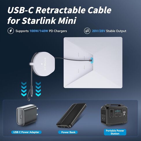 6.5FT Starlink Mini Cable, 140W USB-C Retractable Flat Cable in Kuwait