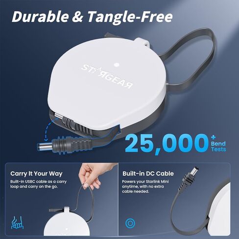 6.5FT Starlink Mini Cable, 140W USB-C Retractable Flat Cable in Kuwait