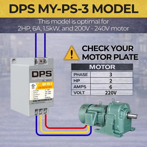 DPS Used for 2HP(1.5kW) 6A Motor, Single to 3 Phase Converter, My-PS-3, 1 DPS Must Be Used for 1 Motor Only, Input/Output 200-240V, UL Listed in Saudi Arabia