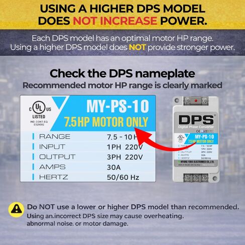 DPS Used for 2HP(1.5kW) 6A Motor, Single to 3 Phase Converter, My-PS-3, 1 DPS Must Be Used for 1 Motor Only, Input/Output 200-240V, UL Listed in Saudi Arabia