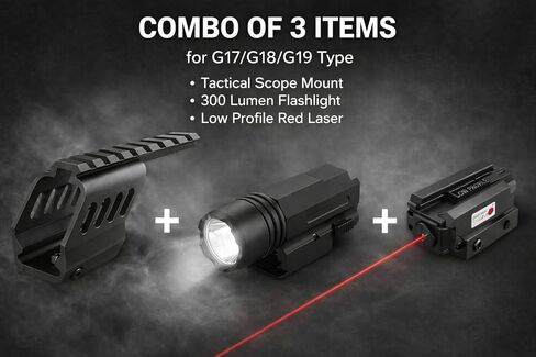 Gotical Tactical Universal Pistol Scope Mount Aluminum Picatinny Rail Base for G17/G18/G19 TypeWhite LED Flashlight Combo - Hunting Accessories for Pistol Guns 1911 M9 in Saudi Arabia