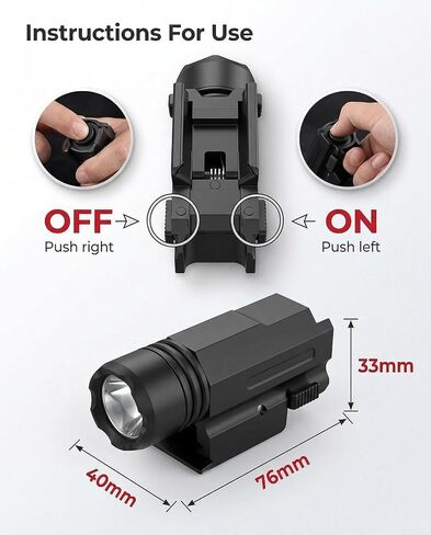 Gotical Tactical Universal Pistol Scope Mount Aluminum Picatinny Rail Base for G17/G18/G19 TypeWhite LED Flashlight Combo - Hunting Accessories for Pistol Guns 1911 M9 in Saudi Arabia