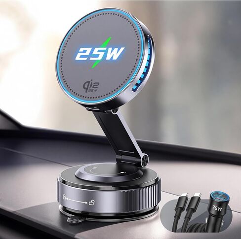 Qi2.2 25W MagSafe Car Mount Charger, Temp-Control Cooling Fan in Kuwait