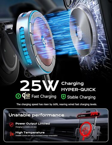 Qi2.2 25W MagSafe Car Mount Charger, Temp-Control Cooling Fan in Kuwait