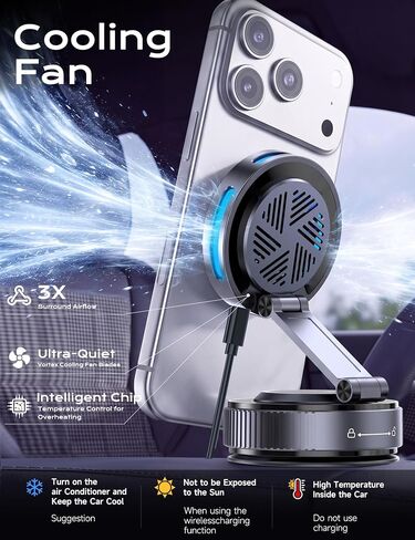 Qi2.2 25W MagSafe Car Mount Charger, Temp-Control Cooling Fan in Kuwait