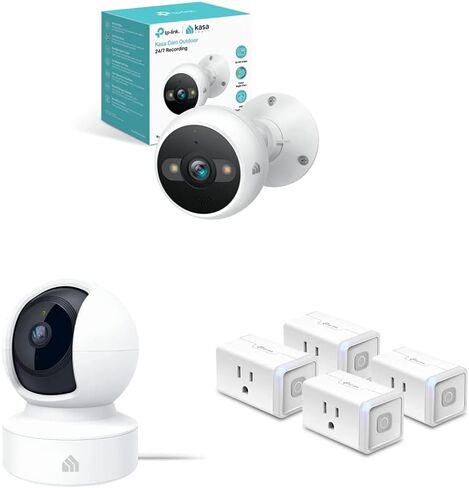 Kasa Smart 4MP 2K Security Camera Outdoor & D Security Camera Pan/Tilt, Starlight Sensor & Plug HS103P4, Smart Home Wi-Fi Outlet Compatible with Alexa, Echo, 4-Pack, White in Saudi Arabia