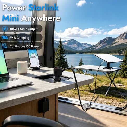 Starlink Mini Car Adapter,105W Boost Starlink Mini Cable Adapter 3M/10FT,Stops Reboots & Power Supply Damaged,3 in 1 Boost Digital Display DC Power Cable,Support 30W Charging USB Port for Car,RV,Boat in Saudi Arabia