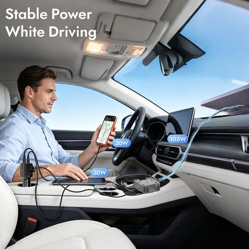 Starlink Mini Car Adapter,105W Boost Starlink Mini Cable Adapter 3M/10FT,Stops Reboots & Power Supply Damaged,3 in 1 Boost Digital Display DC Power Cable,Support 30W Charging USB Port for Car,RV,Boat in Saudi Arabia