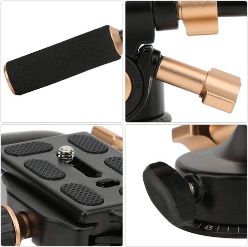 Aluminum Alloy 3 - Way Damping Tripod Head with Pan Bar Handle, 6 kg Load Capacity, Dual Bubble Levels, Quick - Release Plate for DSLR Camera, Video Tripod & Monopod in Kuwait