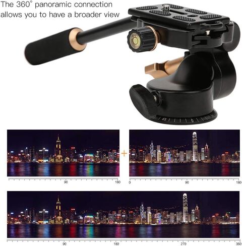 Aluminum Alloy 3 - Way Damping Tripod Head with Pan Bar Handle, 6 kg Load Capacity, Dual Bubble Levels, Quick - Release Plate for DSLR Camera, Video Tripod & Monopod in Kuwait