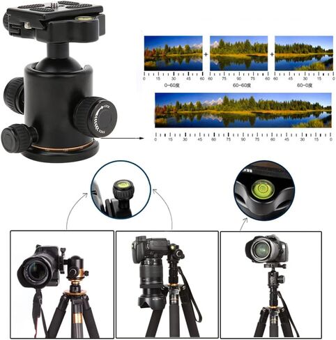 BK - 03 Aluminium Alloy Damping Universal Ball Head Tripod with Built - in Dual - Level, 360° Panoramic Adjustment, Quick Release Plate & Safety Lock for DSLR Camera in Kuwait