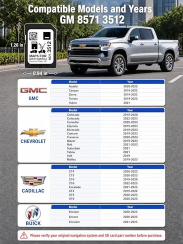 2026 Latest Navigation SD Card for GM Vehicles Update USA Canada Mexico - GM Navigation SD Card Map Compatible Buick Cadillac Chevrolet GMC, 2019-2023, GPS SD Card Part 8571 3512 in Kuwait