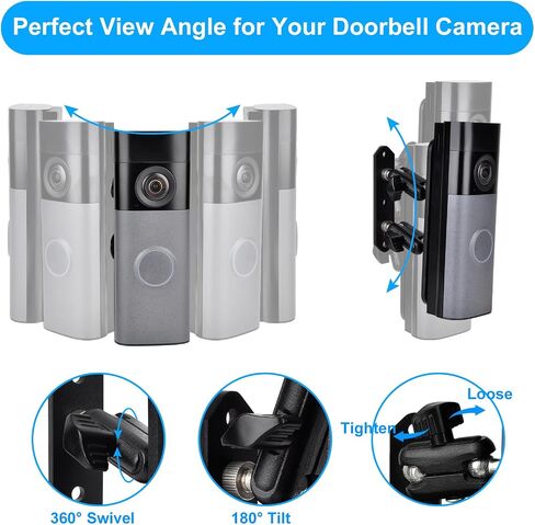 Metal Adjustable Angle Mount for Ring Battery Doorbell (2nd Gen), Plus & Pro (2nd Gen), Heavy Duty Wall Bracket, Ring Doorbell Mount, Ring Camera Mount with Horizontal & Vertical Adjustment in Saudi Arabia