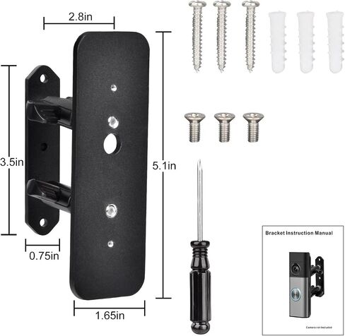 Metal Adjustable Angle Mount for Ring Battery Doorbell (2nd Gen), Plus & Pro (2nd Gen), Heavy Duty Wall Bracket, Ring Doorbell Mount, Ring Camera Mount with Horizontal & Vertical Adjustment in Saudi Arabia