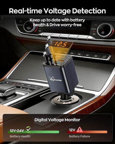 DreamBee Retractable Car Charger,108W 6 in 1 USB C Car Charger Adapter with 3 Cables 31.5INCH, Super Fast Car Phone Charger for iPhone 17/16/15/14/13 Pro Max XR,iPad,Samsung in Saudi Arabia