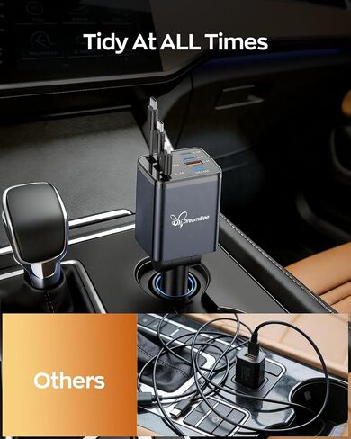 DreamBee Retractable Car Charger,108W 6 in 1 USB C Car Charger Adapter with 3 Cables 31.5INCH, Super Fast Car Phone Charger for iPhone 17/16/15/14/13 Pro Max XR,iPad,Samsung in Saudi Arabia