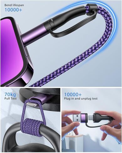 4 in 1 Charging Cable 2Pack 6.6ft 60W Fast Charging USB C Cable 20W iPhone Charger Cord Lightning Cable Multi Charging Cable with Lightning/Type C/USB A Port for iPhone 16 15 14/Samsung/iPad/MacBook in Saudi Arabia