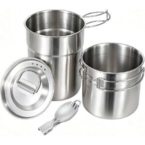 BeGrit Camping Cups Mugs Stainless Steel Camping Pot Food Grade Metal Camping Cookware with Folding Spoon, Vented Lids (5pcs) in Saudi Arabia