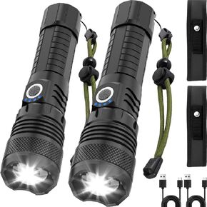 مجموعة مصابيح LED من Victoper، 2 حزمة، مصباح يدوي تكتيكي فائق السطوع لومن عالي الطاقة، ضوء فلاش قابل لإعادة الشحن، 5 أوضاع مصابيح فلاش مقاومة للماء قابلة للتكبير للطوارئ، في الهواء الطلق، التخييم، المشي لمسافات طويلة in Kuwait