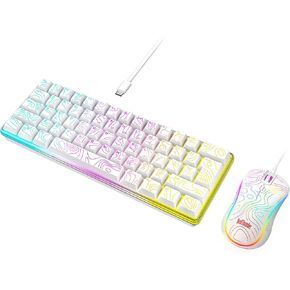 RedThunder 60% Gaming Wired Keyboard and Mouse Combo, Ultra-Compact 61 Keys RGB Backlit Small Keyboard, Lightweight 7200 DPI Optical Mouse, RGB Gaming Set for PC MAC PS5 Xbox Gamer(White Contour Line) in Saudi Arabia