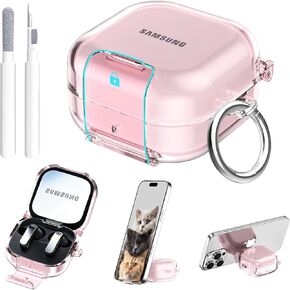 Aircawin Secure Lock for Samsung Galaxy Buds 4 Pro Case/Galaxy Buds 4 Case Clear,Shockproof for Samsung Galaxy Bud 4/4 Pro Cover with Phone Stand,Soft TPU Skin with Carabiner&Cleaning Pen-Purple in Kuwait