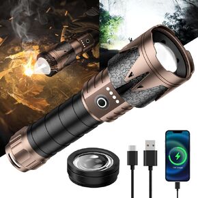 SKYFIRE Rechargeable Flashlights High Lumens with Ignition Lens,5000 Super Bright Tactical Flashlight,Zoomable, 6Modes,Waterproof Flash Light for Camping Essentials,Outdoor,Home Emergency-Upgraded in Saudi Arabia