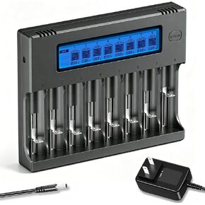 18650 Battery Charger, 8-Bay Smart LCD Display, Fast Charge Rechargeable Li-ion LiFePO4 Ni-MH Ni-Cd AA AAA CR123a 21700 26650 13650 16340 18350 18700 in Saudi Arabia