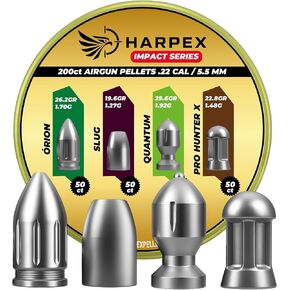 Harpex Combo Impact Series .22 Cal (5.5 ملم) حبيبات Airgun - 200 حزمة متنوعة: Orion وSlug وQuantum وPro Hunter X - دقة عالية للصيد والهدف in Kuwait