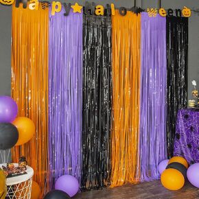LOLStar Halloween Orange Purple Black Foil Fringe Curtains 3 Pack in Saudi Arabia