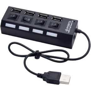 USB Hub 4-Port Splitter Independent Controls for Computers and Laptops USB 2.0 Device Connector Black in Saudi Arabia
