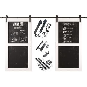 White 32 in. x 80 in. Double Sliding Barn Door, 2 Finished Chalkboard Barn Doors with 11ft Non-Bypass Installation Hardware Kit, Solid Wood Frame, Unassembled, Interior Use Only in Kuwait