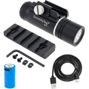 SecurityIng 320LM Compact Rail Mounted Light, IPX8 Waterproof Mini Tactical Flashlight, with Rechargeable Battery & Mount for Standard Picatinny MIL-STD-1913 Rails in Saudi Arabia