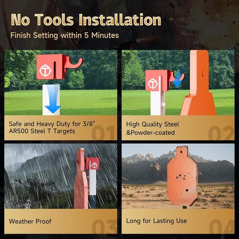 T Post Target Hangers, Heavy Duty Metal T-Post Target Holders for Standard T-Posts, Easy-to-Install Mounting Hooks for AR500 Steel Targets, Metal Plates & Gong Shooting Targets in Saudi Arabia
