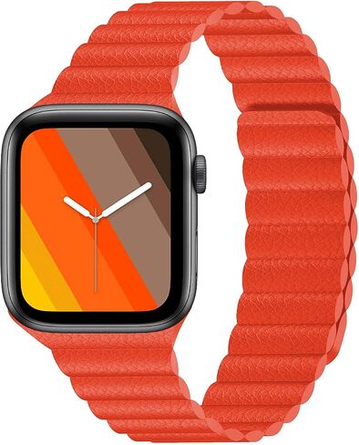 INI Compatible with Apple Watch Band 49mm 46mm 45mm 44mm 42mm 41mm 40mm 38mm - Adjustable Leather Strap with Magnetic Closure System for iWatch Series 10 Ultra 2 Ultra/9/8/7/SE/6/5/4/3/2/1 - Black in Saudi Arabia