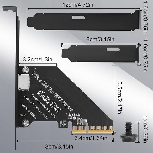 PCIe 4.0 x4 to Oculink SFF-8612 Adapter Card, PCI-E 4.0 Extension Card for External GPU (eGPU) / U.2 NVMe SSD/High-Speed Data Expansion, Full & Low Profile Bracket Included, in Kuwait
