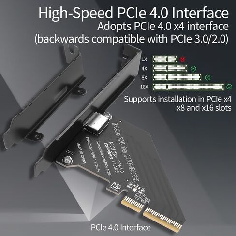 PCIe 4.0 x4 to Oculink SFF-8612 Adapter Card, PCI-E 4.0 Extension Card for External GPU (eGPU) / U.2 NVMe SSD/High-Speed Data Expansion, Full & Low Profile Bracket Included, in Kuwait