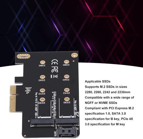 NGFF M.2 to PCIe Adapter Card, Versatile Dual SSD Support, PCIe X4 Connectivity for Gaming and Workstation Upgrades, 1 X Adapter, 1 X Cable in Saudi Arabia