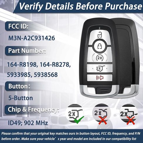 5-Button Key Fob Fit for 17-22 Ford Edge 18-22 Expedition 18-24 Explorer in Saudi Arabia