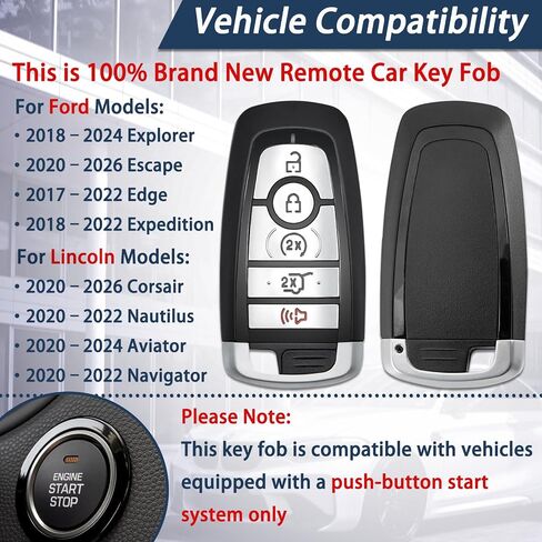 5-Button Key Fob Fit for 17-22 Ford Edge 18-22 Expedition 18-24 Explorer in Saudi Arabia