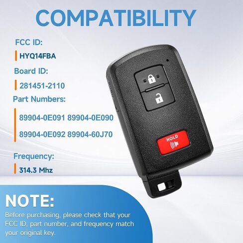 Key Fob Replacement Remote fits for Toyota Land Cruiser 2016-2018 Highlander Tacoma 2016-2019 Smart Car Keyless Entry Remote HYQ14FBA 281451-2110 314.3Mhz 8A in Saudi Arabia