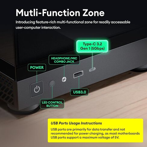 Okinos Aqua UNO Micro ATX Case, No Radiator Support, Max GPU Length 309mm, Quick-Release Panoramic Tempered Glass Front & Side, 3x120mm Non-PWM Fans Pre-Installed, Type-C 5Gbps, Black in Kuwait