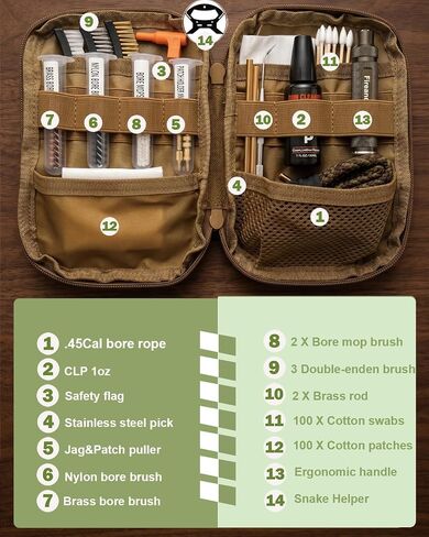 44 Mag&45 Cal Handgun Pistol Cleaning Kit with Bore Rope and MOLLE Pouch in Saudi Arabia