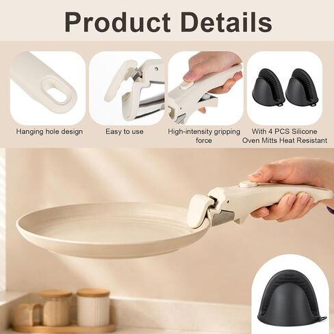 2 Pcs Removable Pot Handle, 7.5" Detachable Handle for Pots and Pans, Universal Cookware Handle Replacement with 4 Pcs Silicone Oven Mitts Heat Resistant Suitable for All Cookware in Saudi Arabia