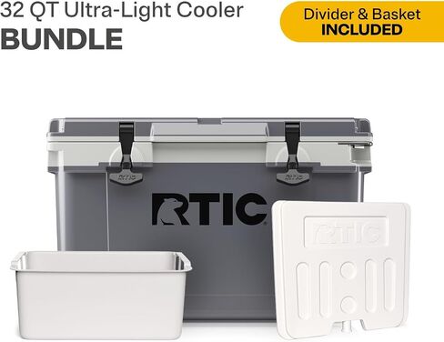 RTIC 32 QT Ultra-Light Cooler Bundle with Freezable Divider and Dry Goods Basket, Hard Insulated Portable for Beach, Camping, Picnic, Fishing, Boat, 30% Lighter Than Rotomolded in Saudi Arabia