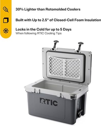 RTIC 32 QT Ultra-Light Cooler Bundle with Freezable Divider and Dry Goods Basket, Hard Insulated Portable for Beach, Camping, Picnic, Fishing, Boat, 30% Lighter Than Rotomolded in Saudi Arabia